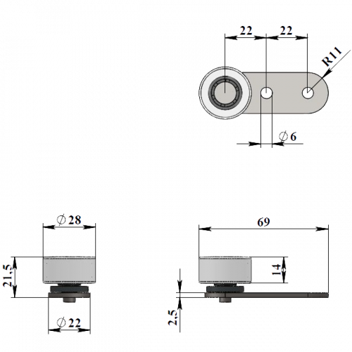 252 - Опора роликовая (рез.колесо) фото 2
